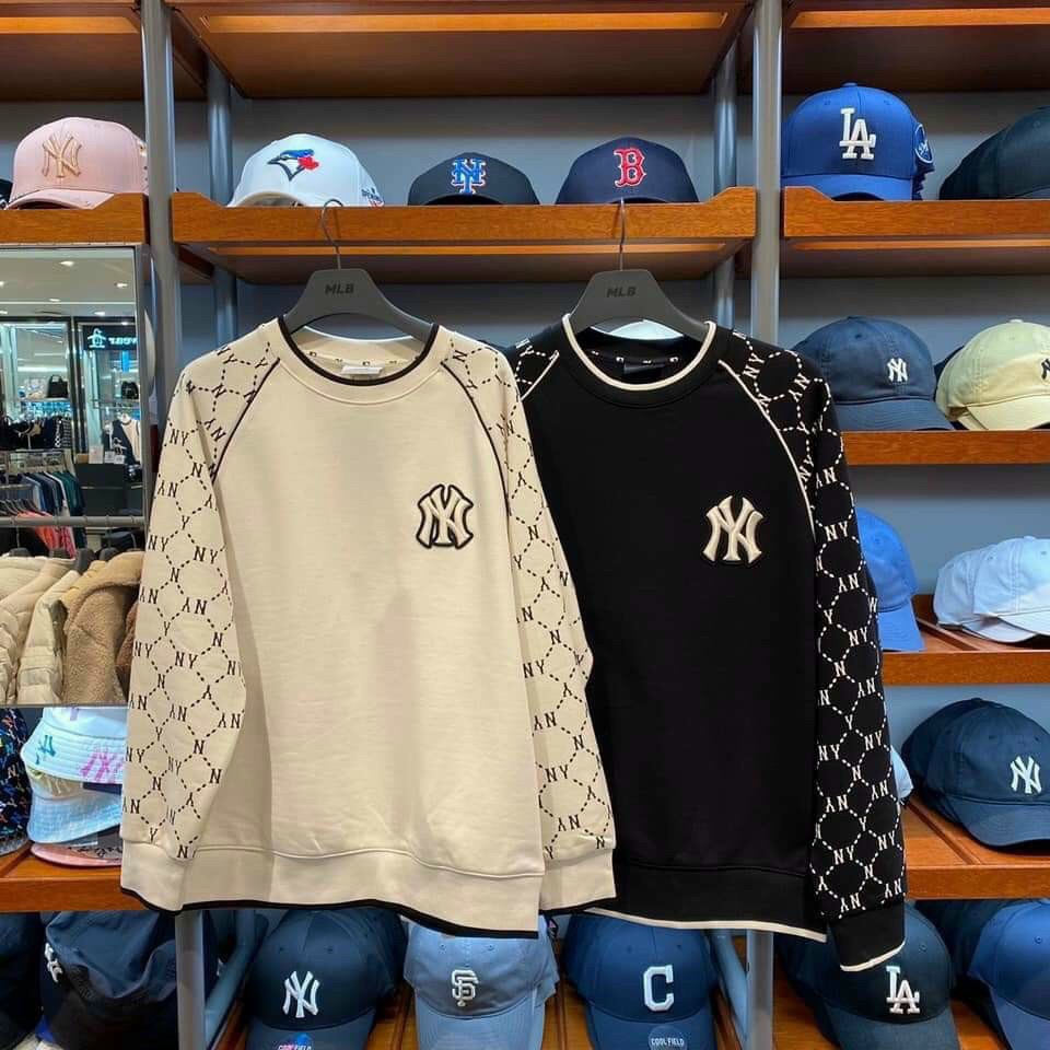 Áo thun dài tay nỉ da cá MLB MONOGRAM BACK BIG LOGO OVERFIT SWEATSHIRT NEW YORK YANKEES UNISEX FREESIZE 2 SIZE M-L