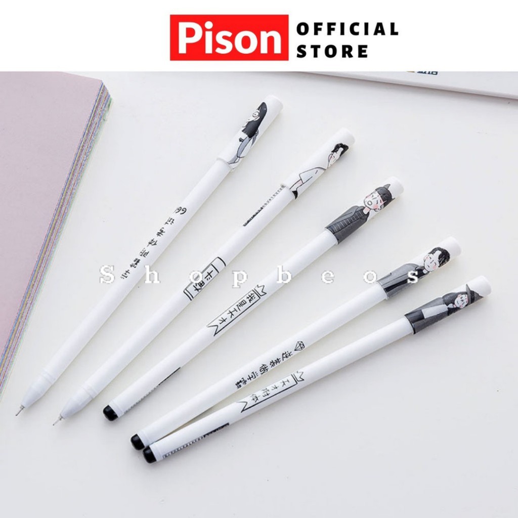 Bút bi nước mực gel hình Học sinh nghiêm túc Pison, mực đen ngòi kim 0.38mm - SP0361 - 1 cái