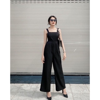 jum quần culottes ống rộng 2 dây thắt nơ lưng nude, đen (ảnh thật)