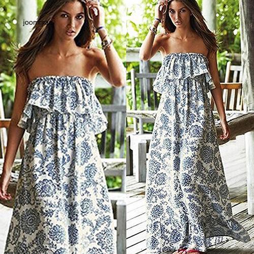 Đầm Maxi Trễ Vai In Họa Tiết Hoa Phong Cách Boho Quyến Rũ Cho Nữ