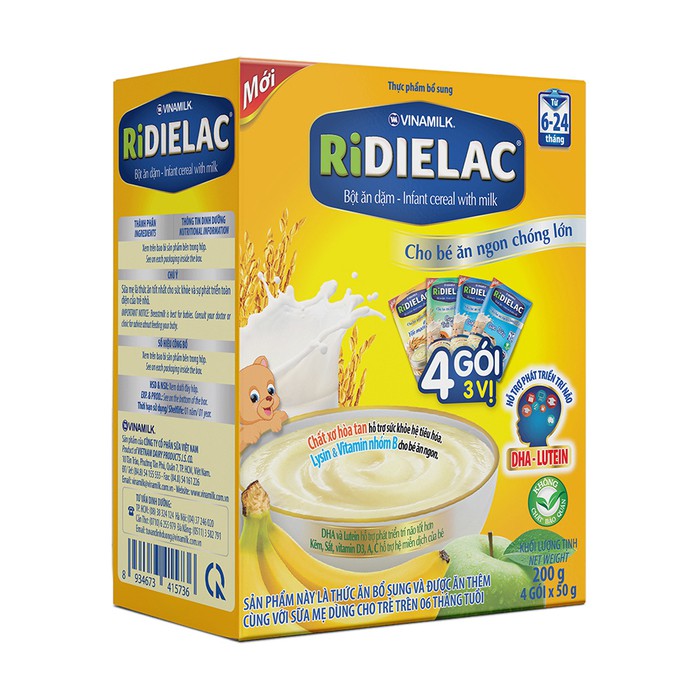 Bột ăn dặm Ridielac 4 gói 3 vị ngọt 200g