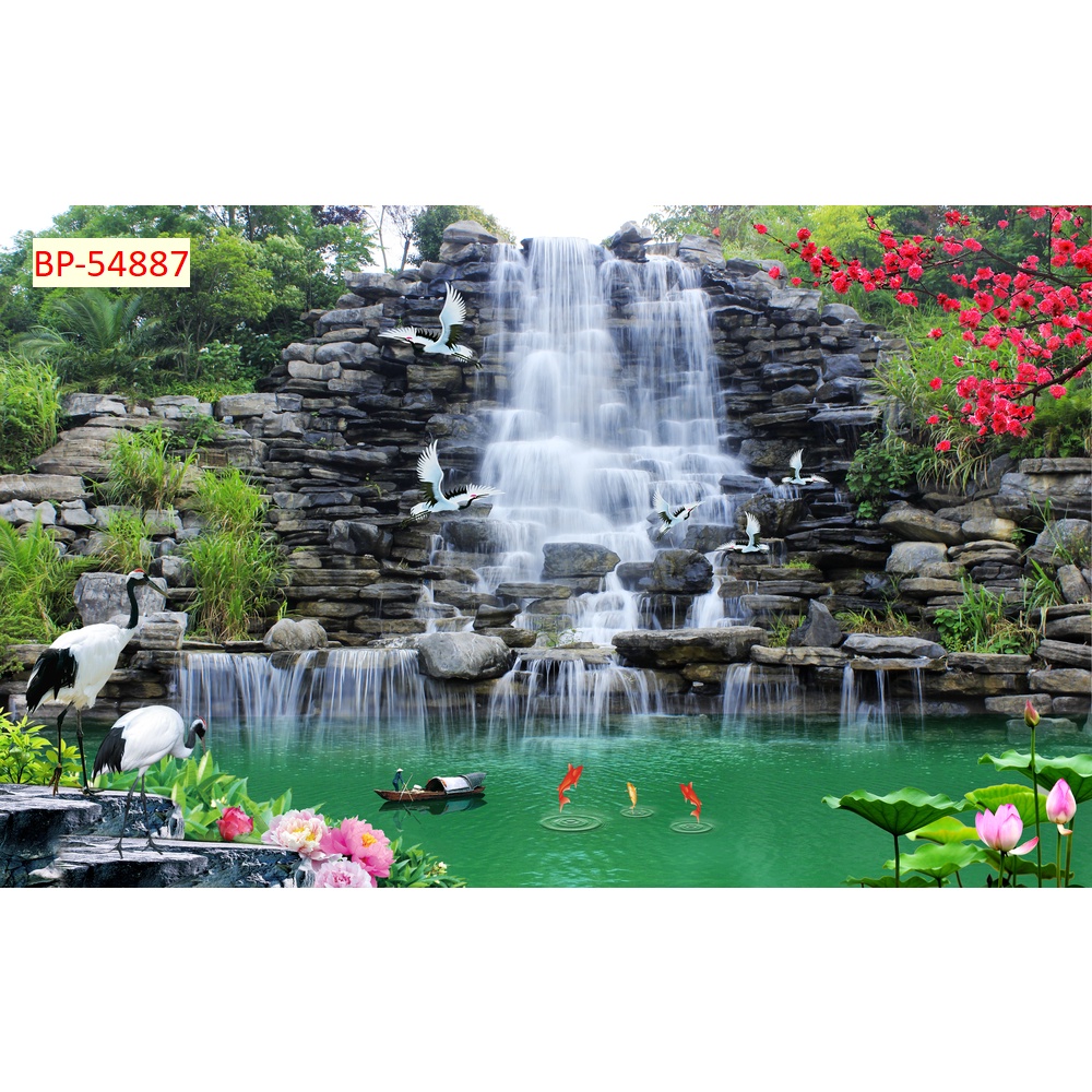 Tranh dán tường 3d thác nước rừng cây thiên nhiên được ưa chuộng nhất, được tìm kiếm nhiều nhất