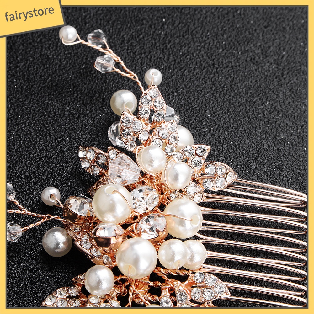 Trâm Cài Tóc Hình Nhánh Cây Đính Đá &amp; Ngọc Trai Giả Phong Cách Vintage