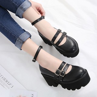 Giày Lolita ulzzang da cho nữ tăng chiều cao 8cm cosplay theo style Hàn quốc, Nhật Bản