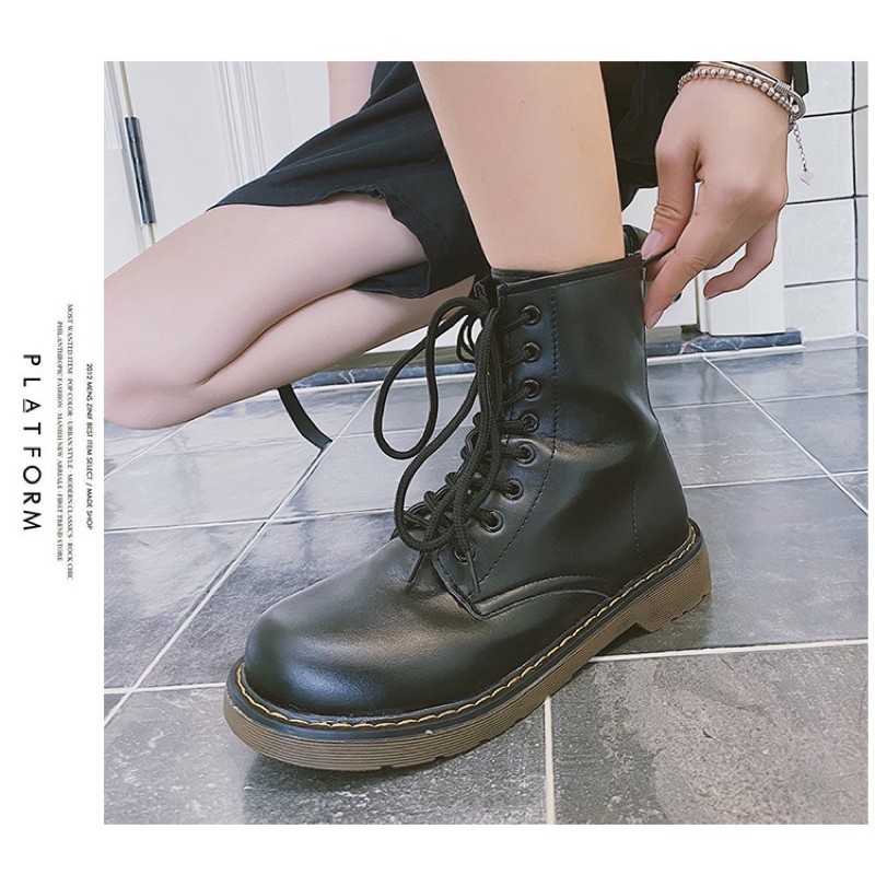 Boots Martin Ulzzang cổ ngắn đan dây da mềm