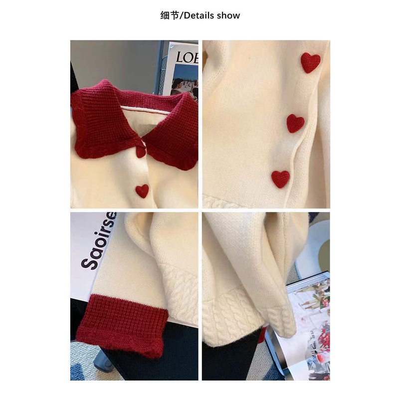 Plus Áo Khoác Cardigan Dệt Kim Cổ Búp Bê Ngọt Ngào Xinh Xắn Thời Trang Mùa Đông Cho Nữ