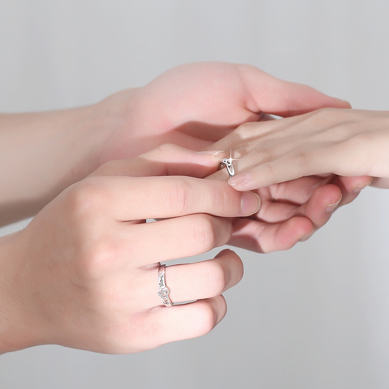 Nhẫn Cặp Mạ Bạc Hình Trái Tim Đơn Giản Có Thể Điều Chỉnh Kích Cỡ Cho Học Sinh Nam Và Nữ