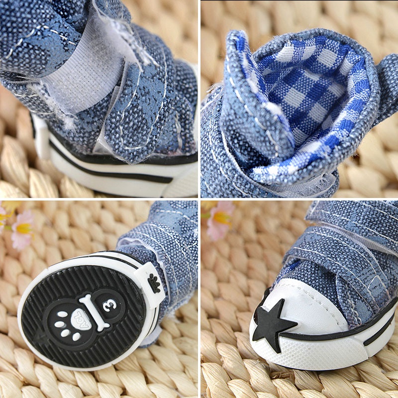 Set 4 Chiếc Giày Canvas Chống Trượt Đi Mưa Cho Thú Cưng Kích Thước 1-8
