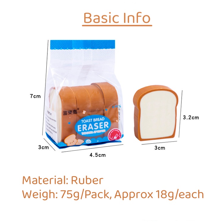 Set 4 Cục Tẩy Hình Bánh Mì Nướng Bằng Cao Su Dành Cho Học Sinh