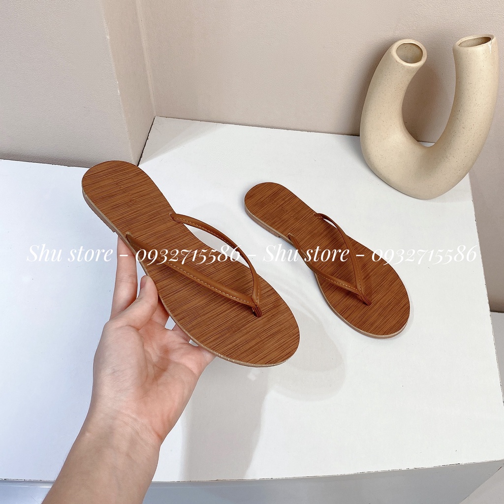 Shu Store | Dép đế bệt dép kẹp ngón mũi tròn đế lót vân gỗ xinh xắn cho nữ