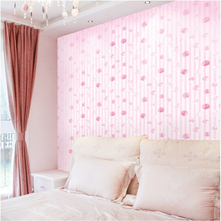 1 cuộn giấy dán tường trang trí phòng ngủ cho bé gái màu hồng