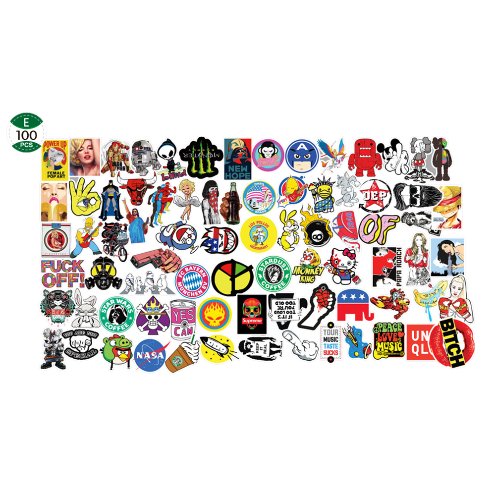 Bộ 100 miếng dán trang trí xe hơi/ván trượt/máy tính nhiều họa tiết chống thấm nước