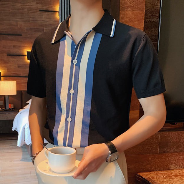 Áo Polo Nam Phối Cúc Kẻ Sọc Tay Lỡ Vải Cá Sấu Cotton Xuất Xịn, Chuẩn Form - Verano