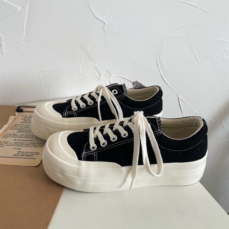 Giày vải canavas ulzzang đế bánh mì buộc dây