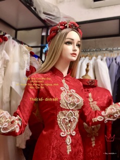 Áo dài gấm đỏ cô dâu