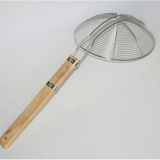 Chao, vợt inox cán gỗ cao cấp - Vợt thức ăn ráo dầu chuyên dùng vớt xương, rau củ, mì bún, đồ chiên xào 20-22-24-26-28cm