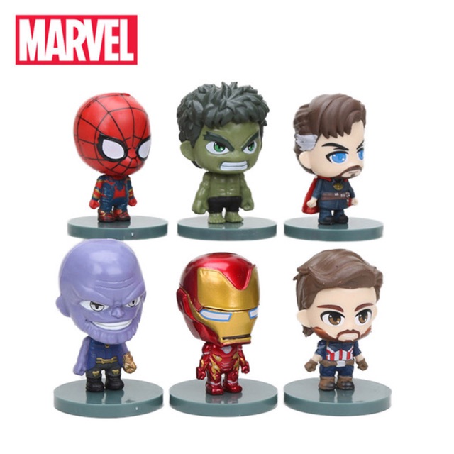 Set 6 Mô Hình Avengers Q Hulk Thanos Iron man Dr Strange Spider man Captain 2 size 6cm &amp; 10cm