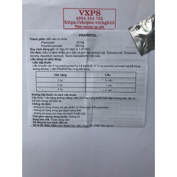 1 viên giun Prarintel Plus cho mèo