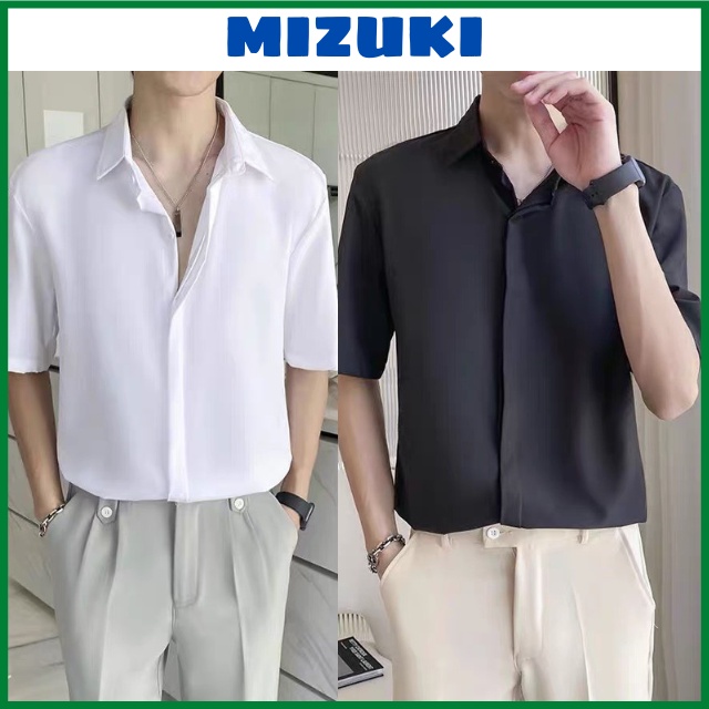 Áo sơ mi rộng tay ngắn unisex nam nữ GIẤU NÚT chuẩn form Hàn Quốc vải lụa mềm mịn mát 40-90kg MRN02