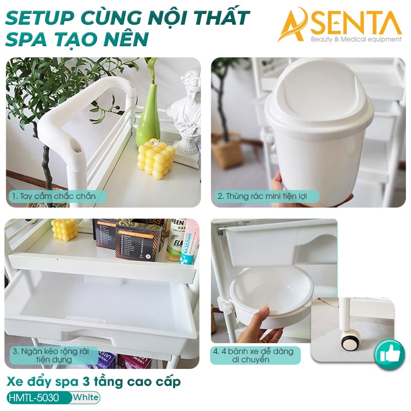 Xe đẩy spa 3 tầng cao cấp, kệ Spa nhập khẩu HMTL-5030