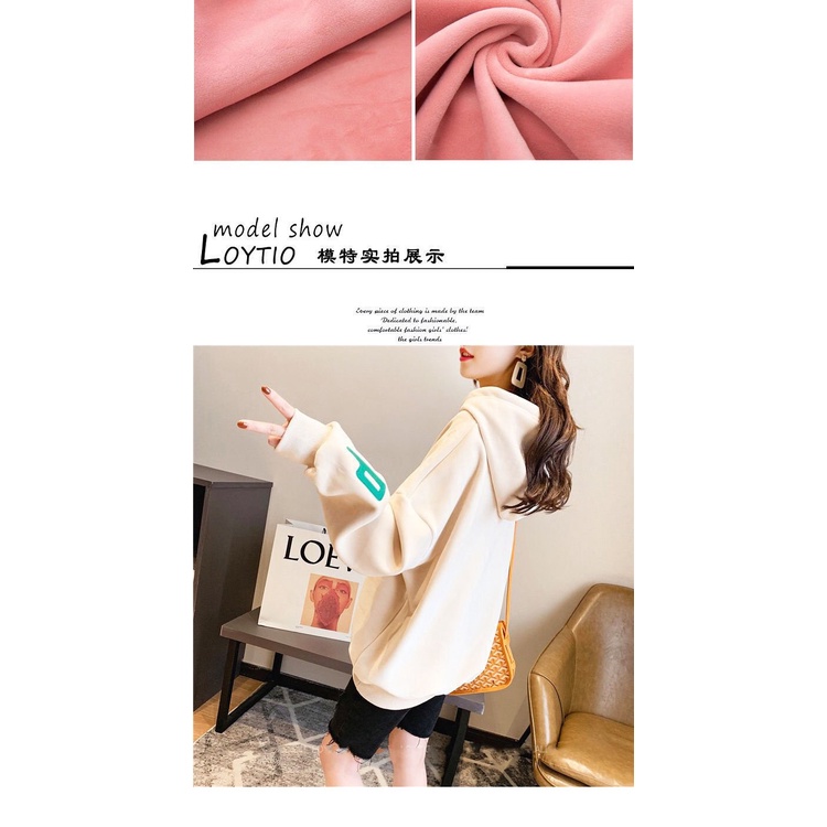 Áo Sweater Có Mũ Trùm Hai Mặt Tay Dài Dáng Rộng Bằng Nhung Kích Thước Lớn Cho Nữ