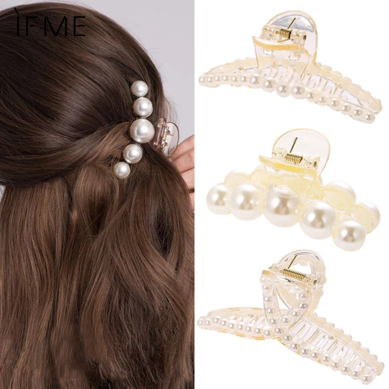 Ifme Fashion Big Pearl Claws Clip Elegant Ladies Transparent Hair Clip Women  Headdress Hair Accessories | Shopee Việt Nam