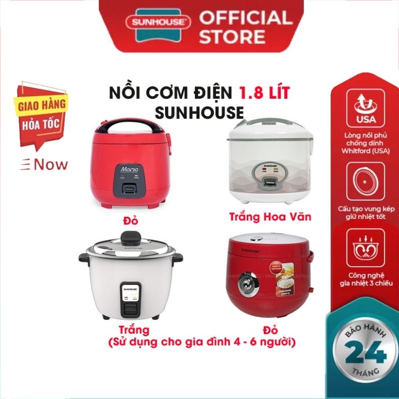 Nồi cơm điện SUNHOUSE HTD8522G-2022 dung tích 1.8L lòng nồi 7 lớp chống dính siêu bền giữ nhiệt tốt nấu cơm nhanh