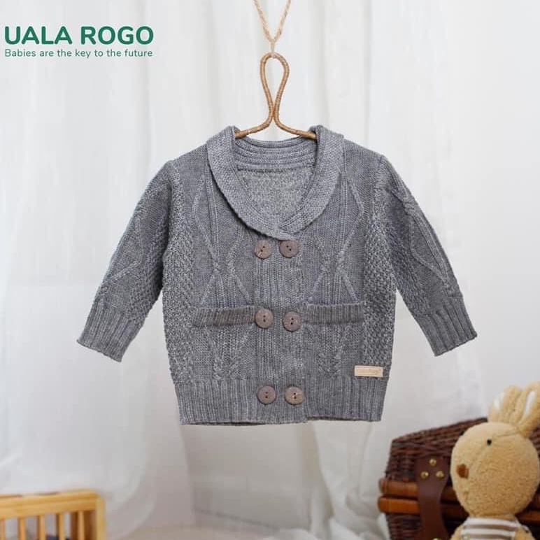 Áo khoác len cho bé Ualarogo 6 tháng - 3 tuổi cúc cài dài tay cổ sam màu xanh hồng ghi co giãn giữ ấm 7024