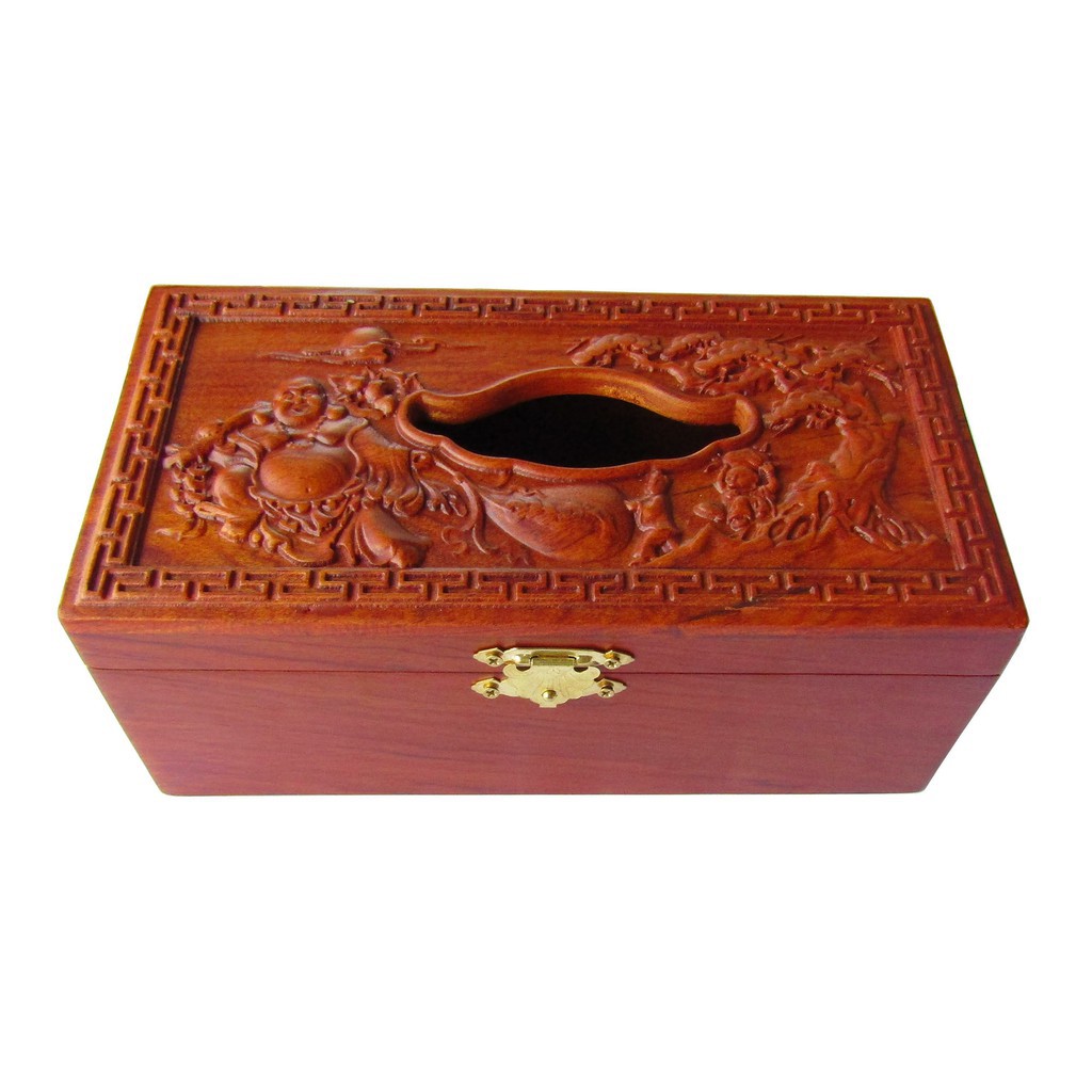 Hộp Khăn Giấy Gỗ Hương Trạm Khắc Di Lặc Cao Cấp Loại To