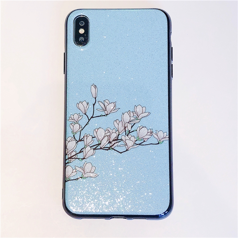 Case iPhone 5 5s 6 6s 7 8 Plus X XS / Max XR TPU Glitter Magnolia Flower Cover