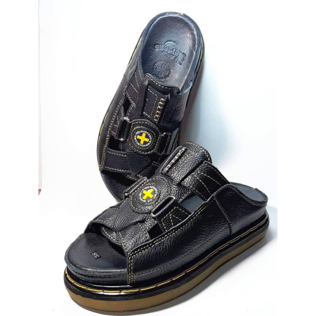 Dép Nam quai ngang Doctor Dr.Martens da bò cao cấp hàng VNSX - Đế Lót Da Bò - Mã D3