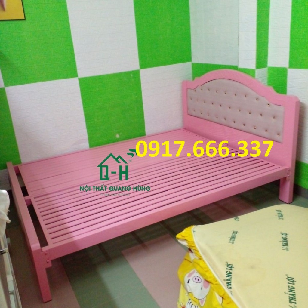 Giường sắt hộp vuông 5x10 Full màu hồng giá rẻ - Giao hàng lắp ráp tại nhà