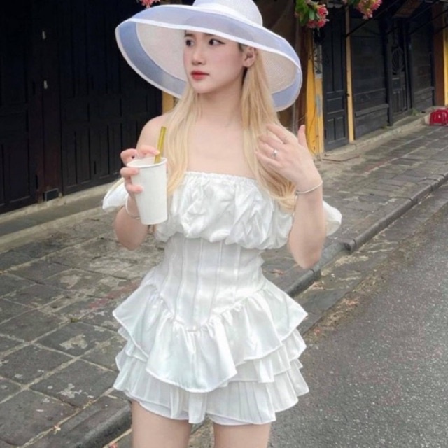 Áo trễ vai tay bồng chiết eo siêu xinh l1 ptp hv