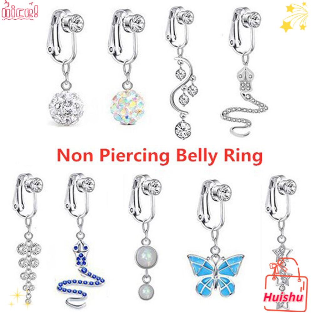 ✣HS✣ Women Fake Belly Ring Butterfly Faux Belly Piercing Navel Rings Beach Accessories Clip On Earrings Belly Button Ring Fashion Cartilage Clip Non Piercing Body Jewelry
