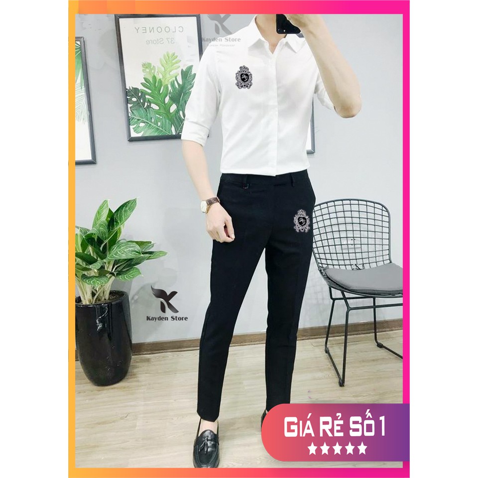 Quần Tây Đen Thêu Họa Tiết Sơ Mi Dáng Ôm Ống Côn Vải Chống Nhăn Mẫu quần Âu Logo THÊU Đá | BigBuy360 - bigbuy360.vn