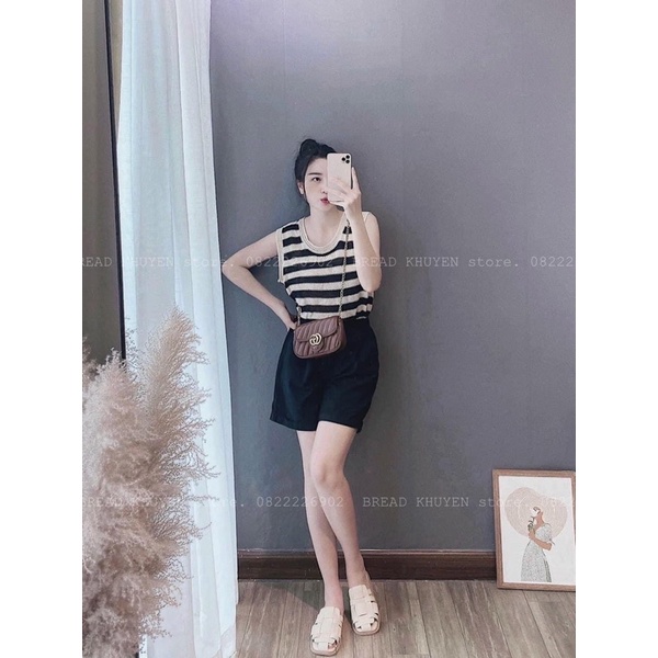Áo len ba lỗ nữ kẻ ngang form rộng phong cách Hàn Quốc, Áo 3 lỗ nữ chất len lỗ thông hơi siêu hot (TTA133)