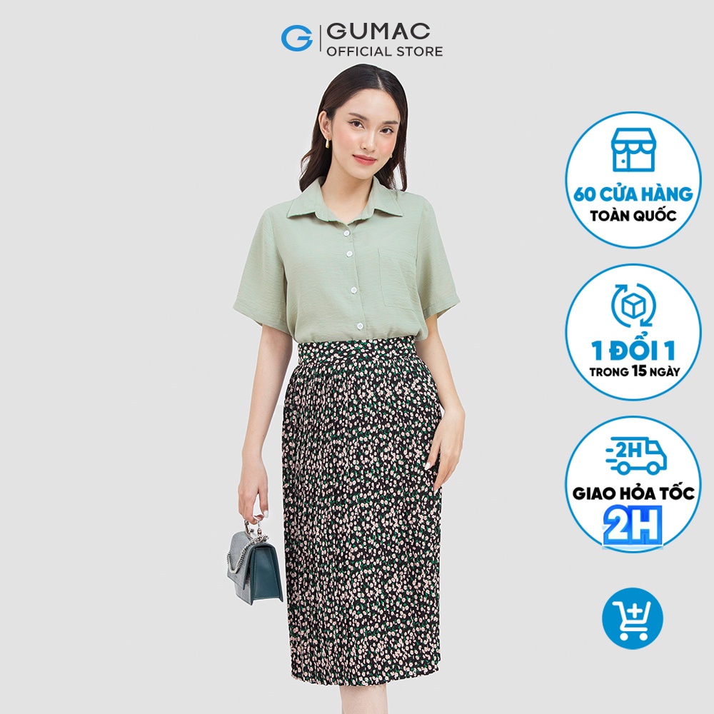 Chân Váy dập ly hoa nhí LV0604 thời trang GUMAC mẫu mới, chất liệu lụa mát