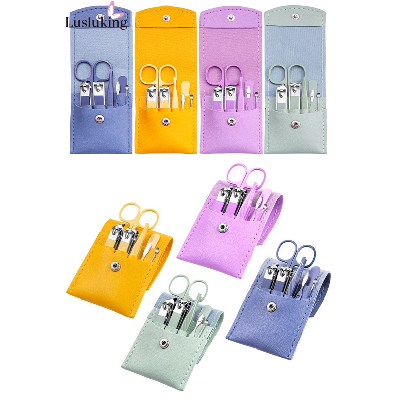 Bộ 4 / 7 dụng cụ làm móng LUSLUKING bằng thép không gỉ kèm túi da PU