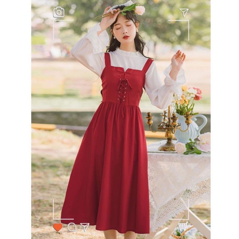 Váy đỏ đan dây quảng châu