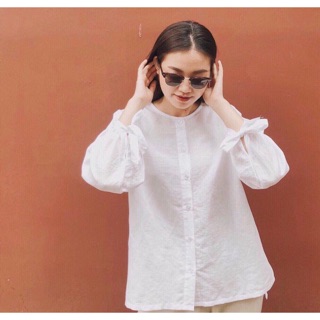 Áo sơ mi cổ tròn phối nơ/Ảnh thật
