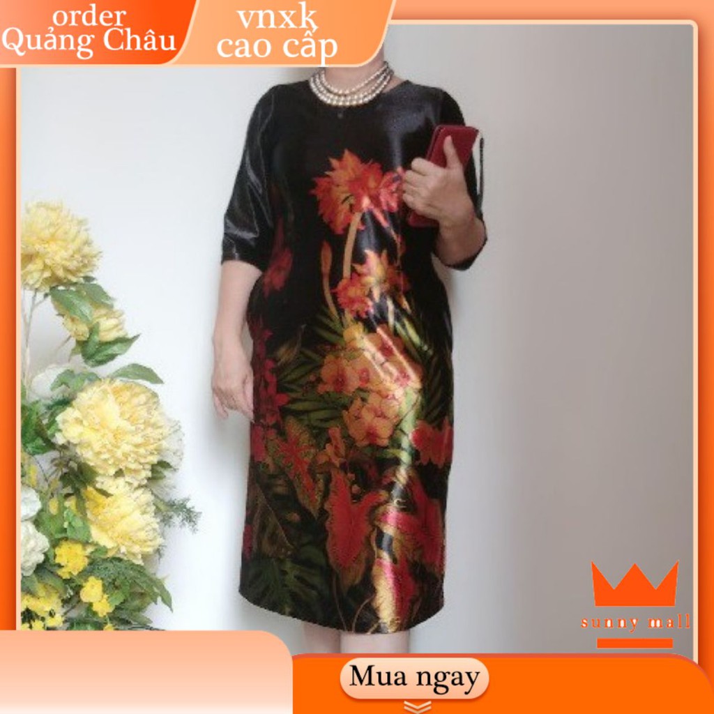 🔥BIGSIZE 40-90KG Trung niên🔥Váy Đầm Trung Niên Vải Nhung Hoa Chân Suông Tay Lửng bigsize tặng mẹ cao cấp rẻ đẹp đầm xinh