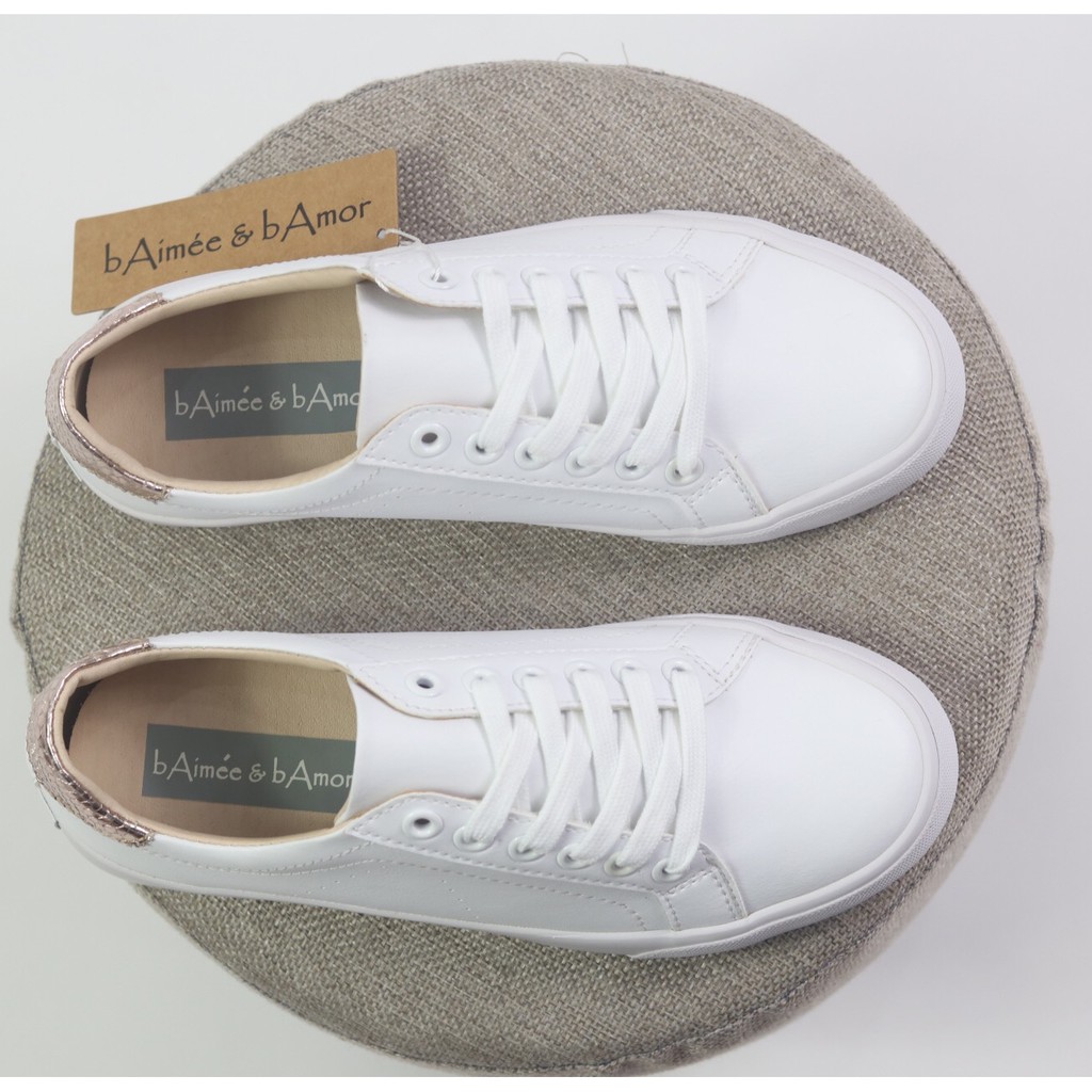 Giày thể thao nữ sneaker màu trắng đẹp dáng giày bata cổ thấp đế bằng chính hãng bAimée &amp; bAmor - MS0963