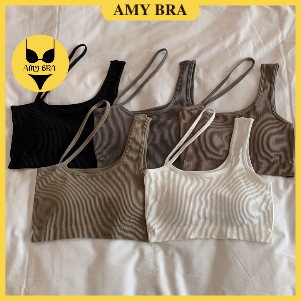 Áo Bra Nữ Cotton - Áo Ngực Mút Mỏng Dáng Lửng - Bra 2 Dây Chéo Vai Độc Mẫu Mới Hot Trend AMYBRA B834