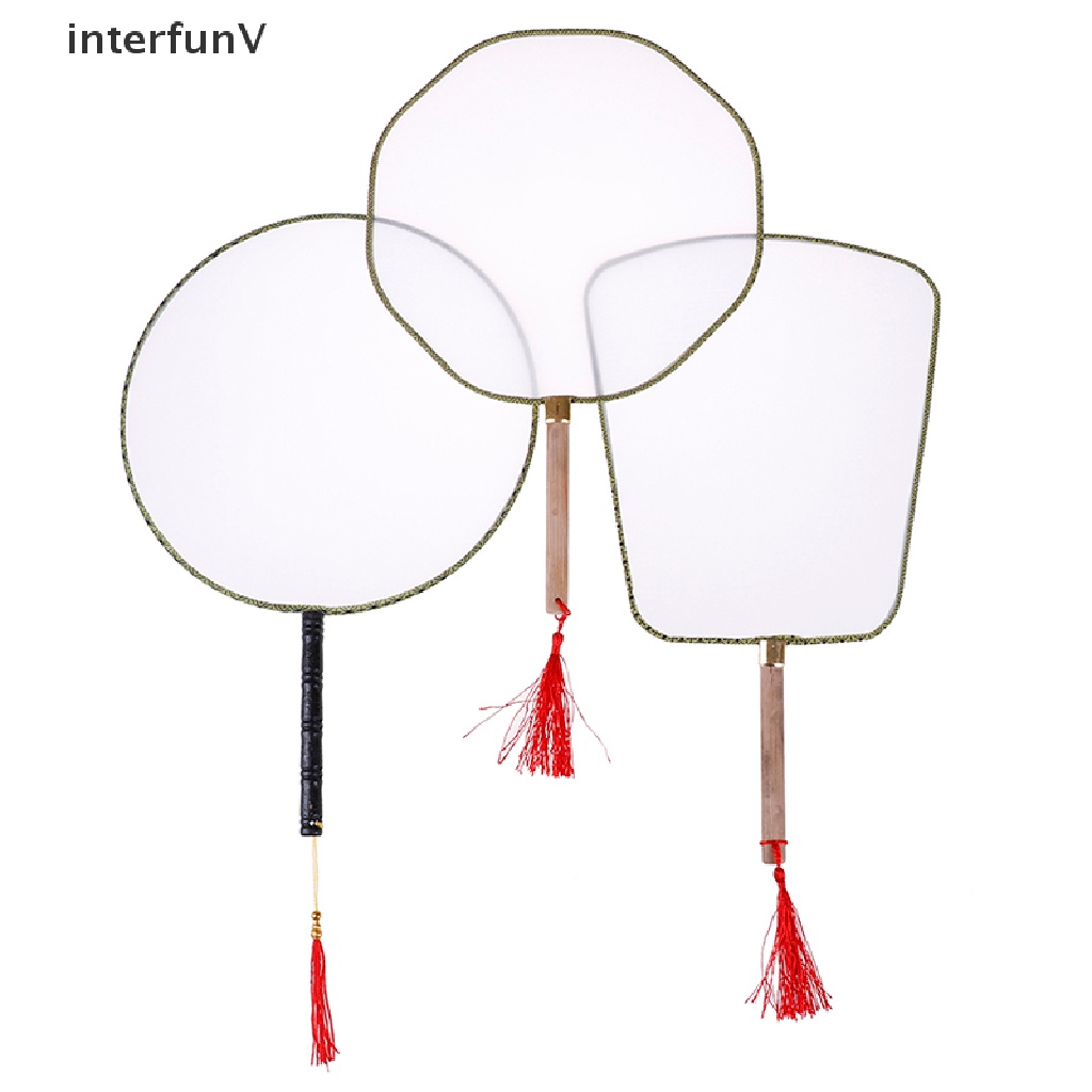 [InterfunV] Quạt Gong Cầm Tay Màu Trắng Vẽ Nghệ Thuật DIY Thanh Lịch Cho Trẻ Em