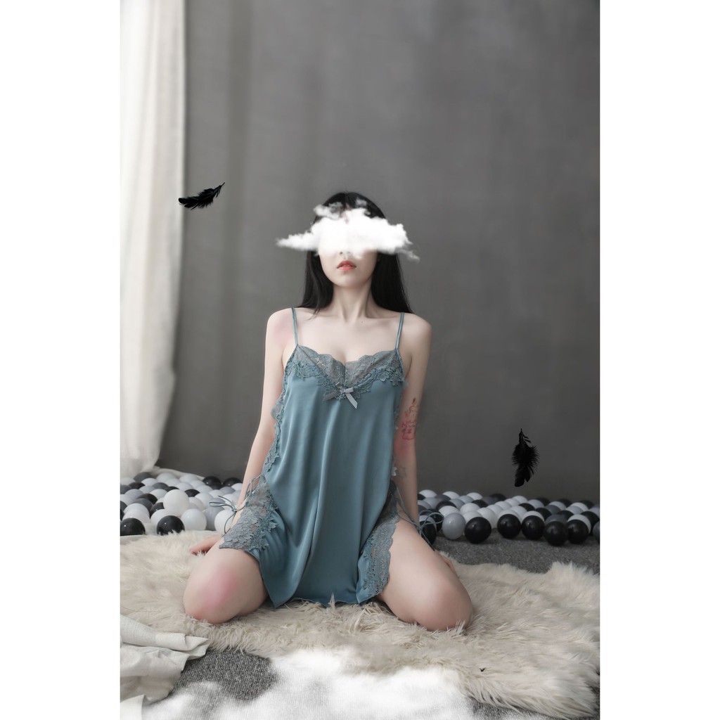 ( tặng kèm quần chíp ) - Váy ngủ 5211 có dây rút điều chỉnh eo sexy