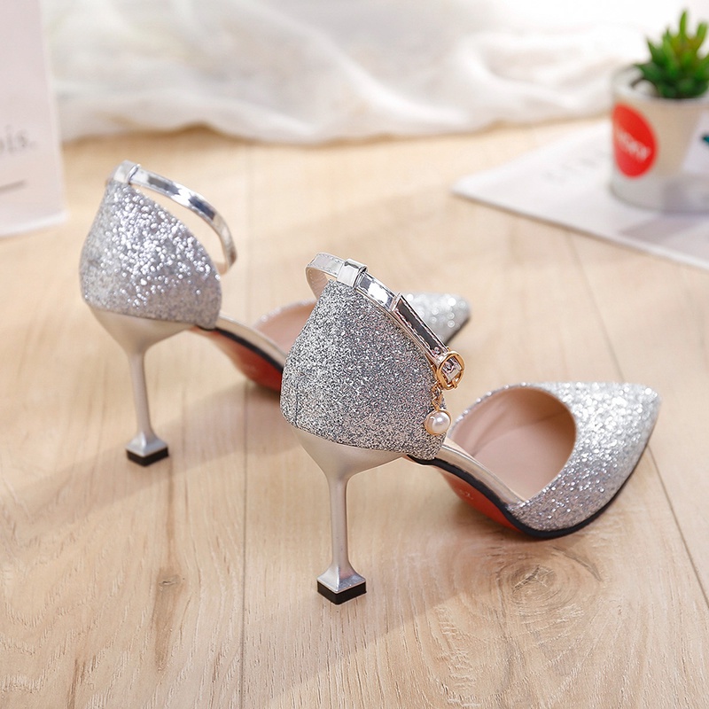 Giày Cao Gót Mũi Nhọn Đính Kim Tuyến Lấp Lánh Thời Trang Mùa Hè 2022 Cho Nữ