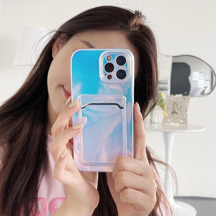 Ốp điện thoại silicon mềm sợi carbon màu laser có ngăn đựng thẻ cho Iphone 7 8 Plus X Xs Xr Max 11 Pro Se 2 12 10