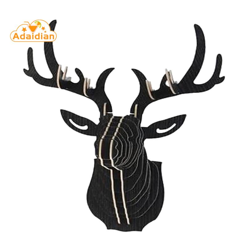 Mô hình đầu hươu gỗ 3d có móc treo tường trang trí độc đáo màu đen