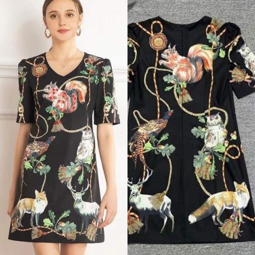 Đầm Dự Tiệc Dáng Ôm Tay Ngắn Bigsize Hoa Văn Phối Con Sóc Đính Đá Thủ Công Sang Trong Hàng Nhập Quảng Châu Cao Cấp