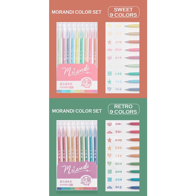 Set 9 bút mực gel nhiều màu sắc kích thước ngòi 0.5mm làm quà tặng văn phòng/trường học tiện dụng